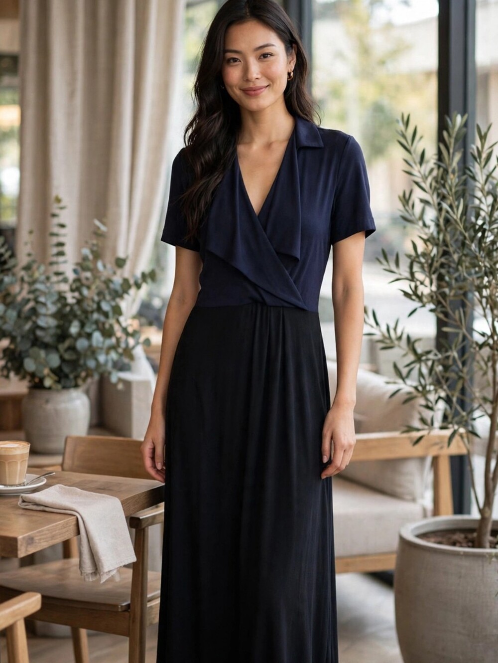 DIANE VON FURSTENBERG Hane Faux Wrap Blue Black 100% Silk Dress Sz 6 EUC